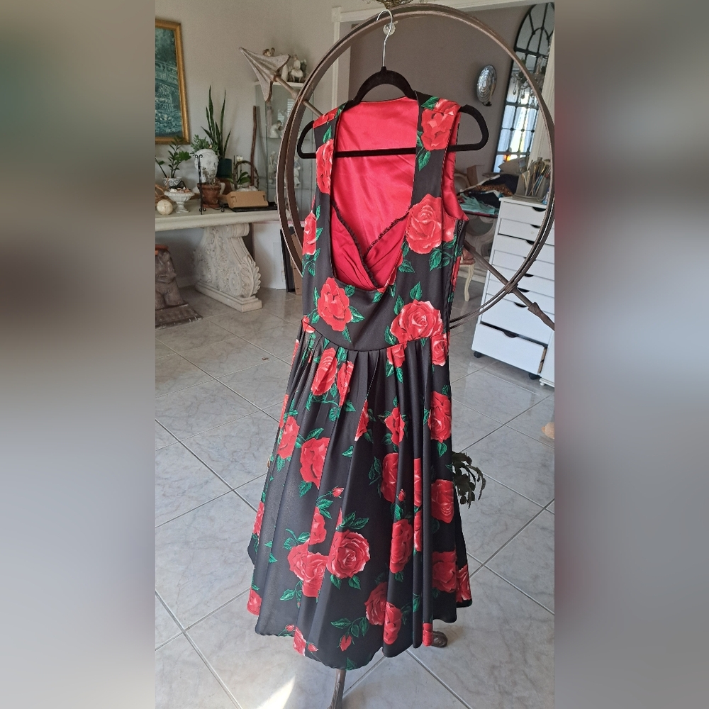laura byrnes spanish rose swing dress size large pinup couture pug